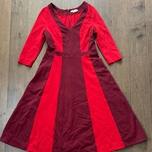 Boden Red and Burgundy Long Sleeve Dress